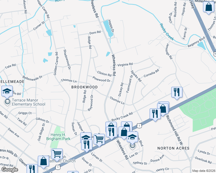 map of restaurants, bars, coffee shops, grocery stores, and more near 2393 Wheeless Road in Augusta