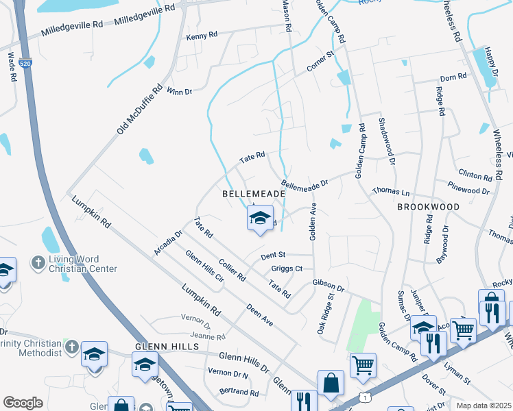 map of restaurants, bars, coffee shops, grocery stores, and more near 3147 Truxton Road in Augusta