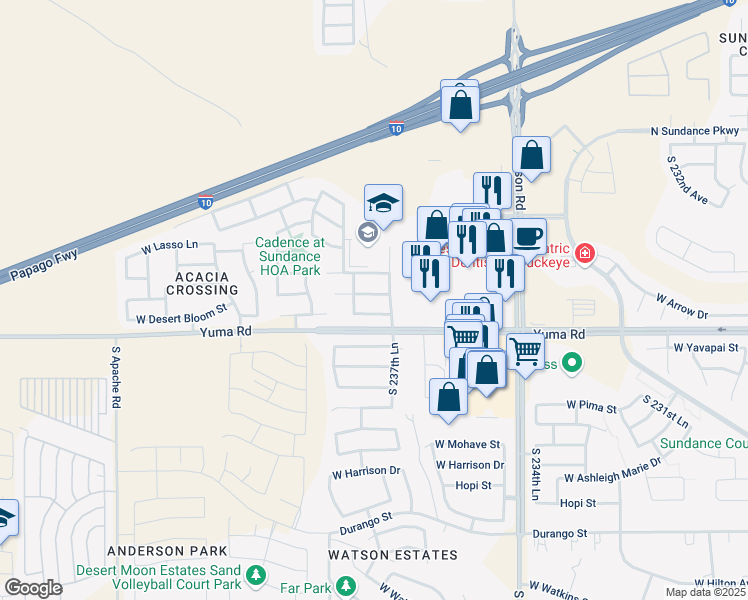 map of restaurants, bars, coffee shops, grocery stores, and more near 23787 West Tonto Street in Buckeye