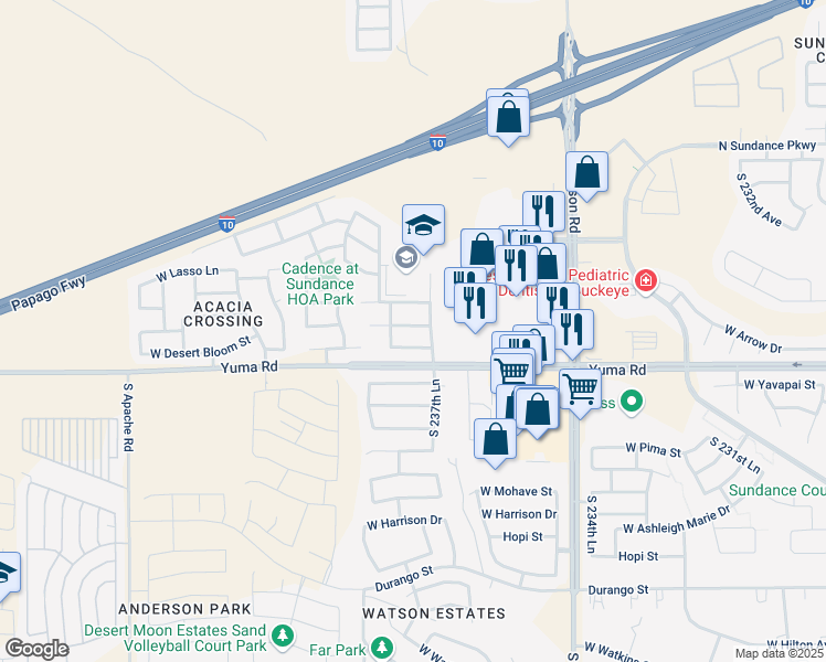 map of restaurants, bars, coffee shops, grocery stores, and more near 23787 West Tonto Street in Buckeye