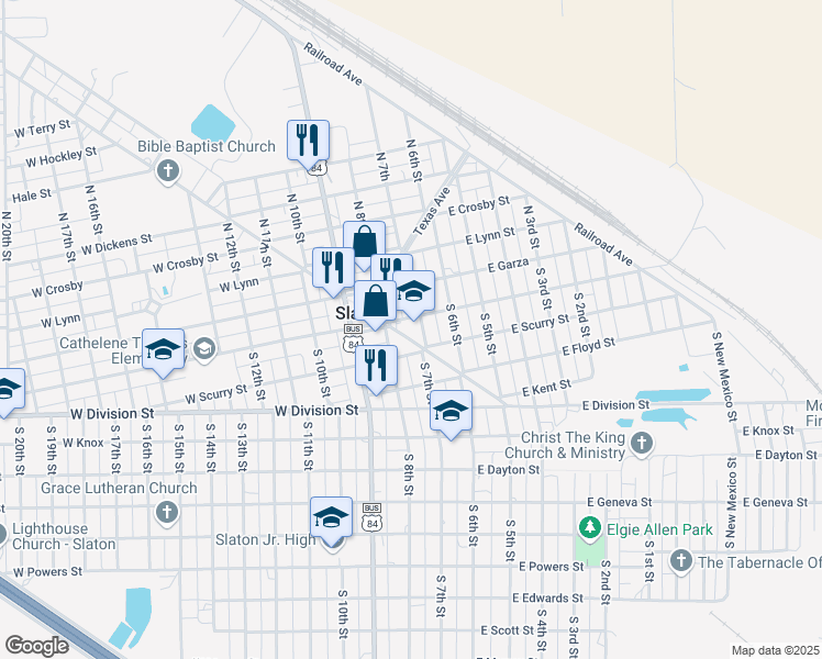 map of restaurants, bars, coffee shops, grocery stores, and more near 140 East Panhandle Avenue in Slaton