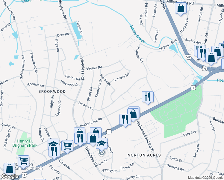 map of restaurants, bars, coffee shops, grocery stores, and more near 2826 Cornelia Road in Augusta
