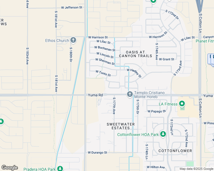 map of restaurants, bars, coffee shops, grocery stores, and more near 1102 South 177th Drive in Goodyear