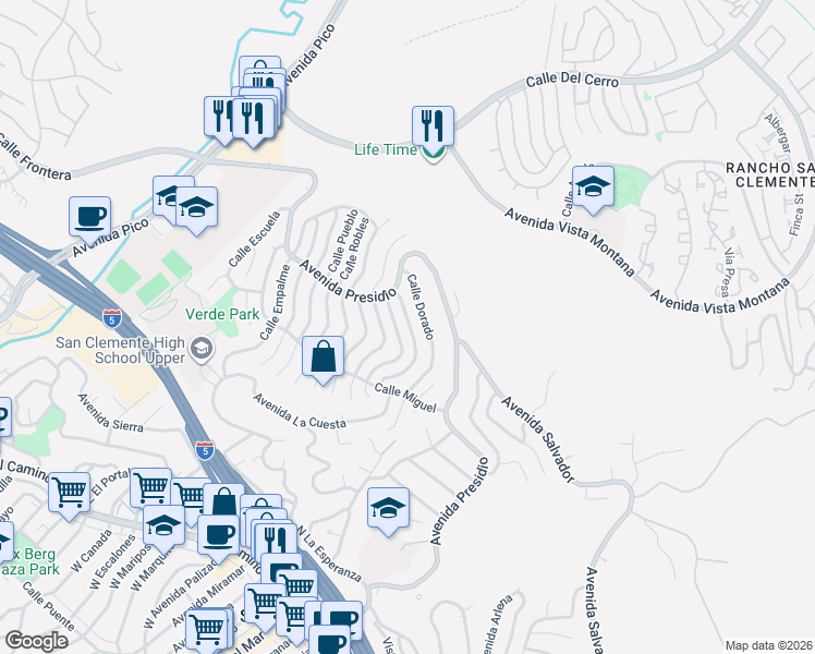 map of restaurants, bars, coffee shops, grocery stores, and more near 329 Calle Pescador in San Clemente