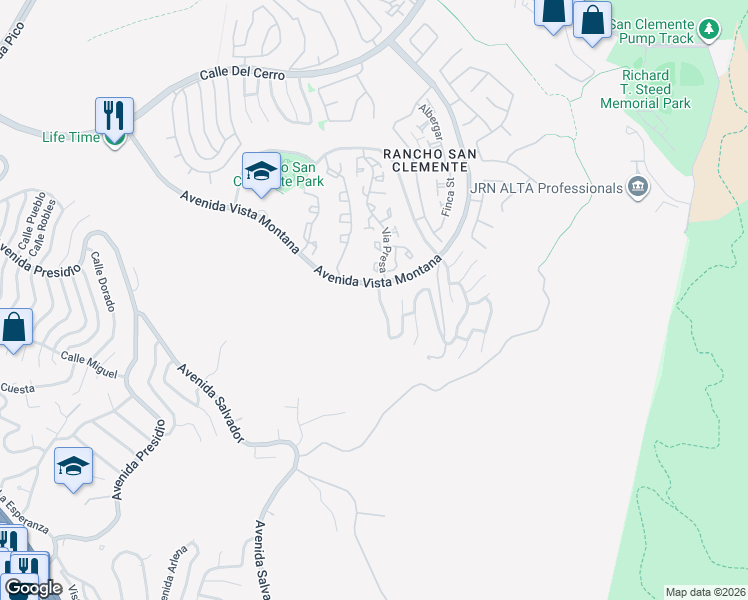 map of restaurants, bars, coffee shops, grocery stores, and more near 20 Santa Clara in San Clemente