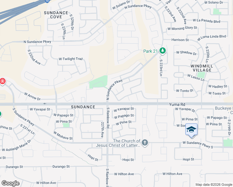map of restaurants, bars, coffee shops, grocery stores, and more near 1084 South 226th Drive in Buckeye