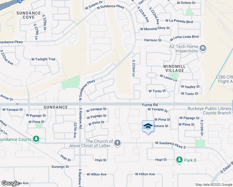 map of restaurants, bars, coffee shops, grocery stores, and more near 1083 South 224th Lane in Buckeye