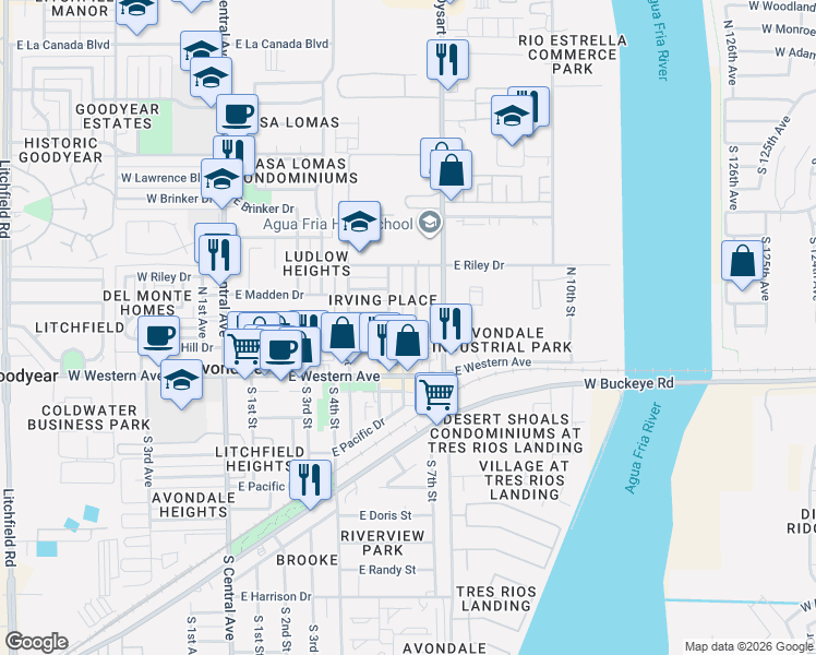 map of restaurants, bars, coffee shops, grocery stores, and more near 615 East Hill Drive in Avondale