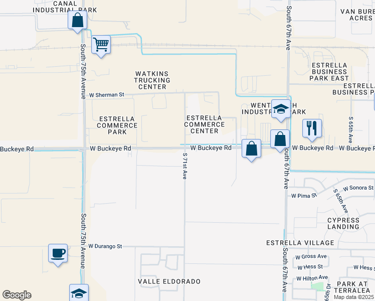 map of restaurants, bars, coffee shops, grocery stores, and more near 7035 West Buckeye Road in Phoenix