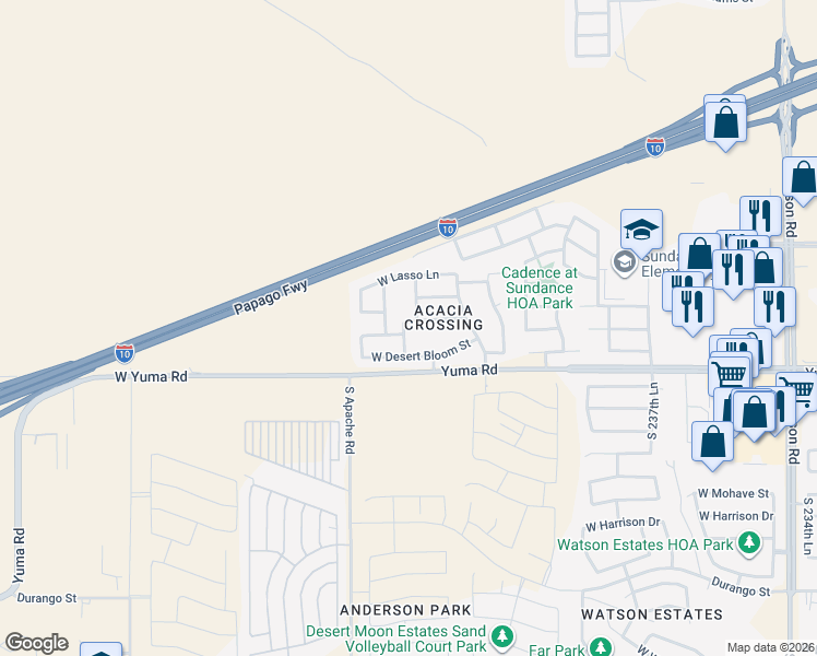 map of restaurants, bars, coffee shops, grocery stores, and more near 24217 West Tonto Street in Buckeye