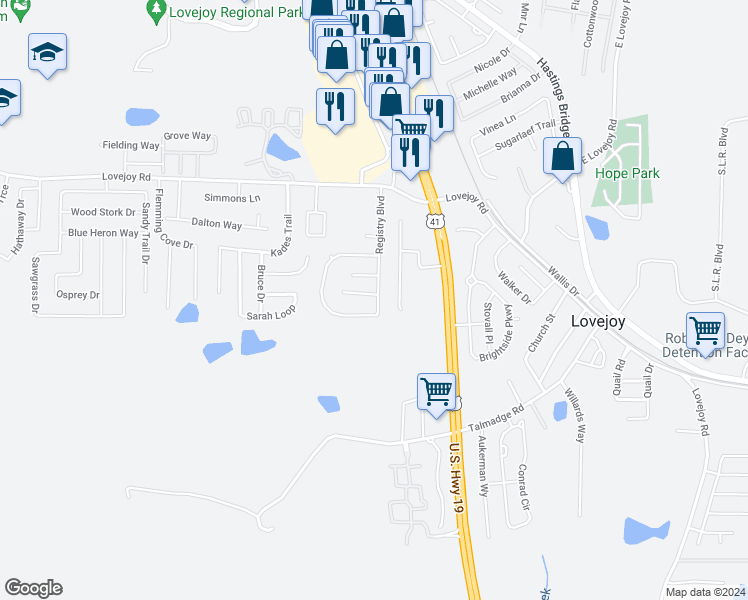 map of restaurants, bars, coffee shops, grocery stores, and more near 2061 Registry Drive in Hampton