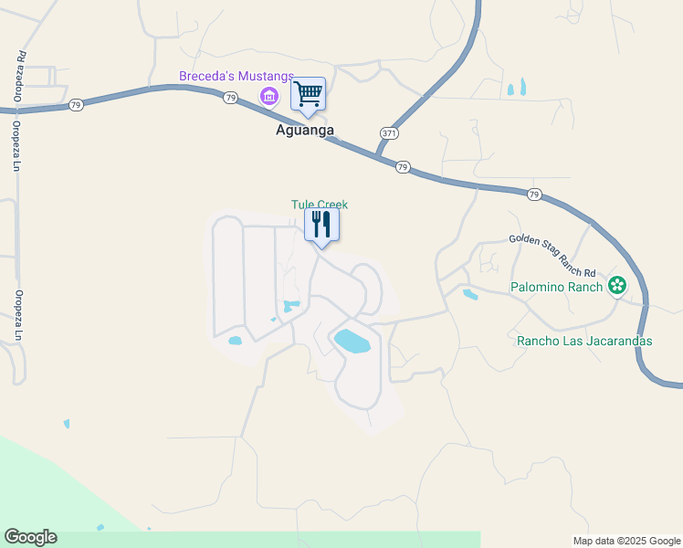 map of restaurants, bars, coffee shops, grocery stores, and more near 45525 California 79 in Aguanga