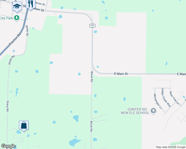 map of restaurants, bars, coffee shops, grocery stores, and more near Block Road in Gunter