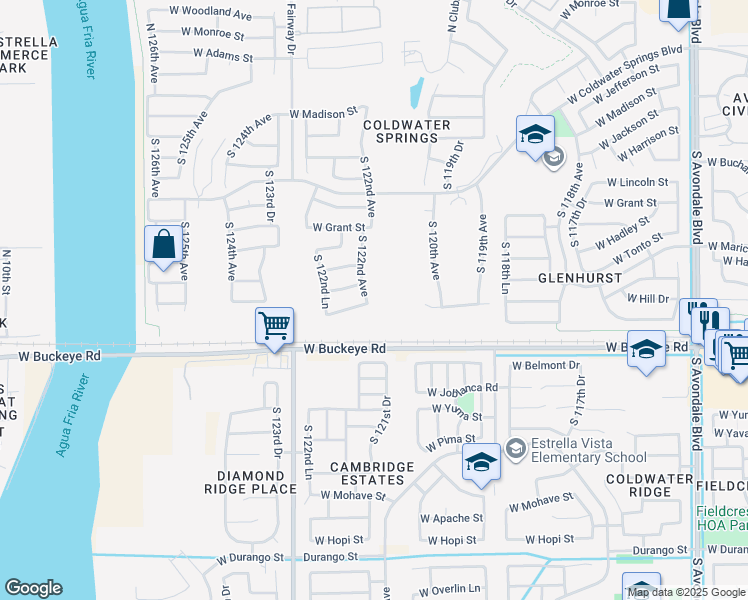map of restaurants, bars, coffee shops, grocery stores, and more near 817 South 122nd Avenue in Avondale