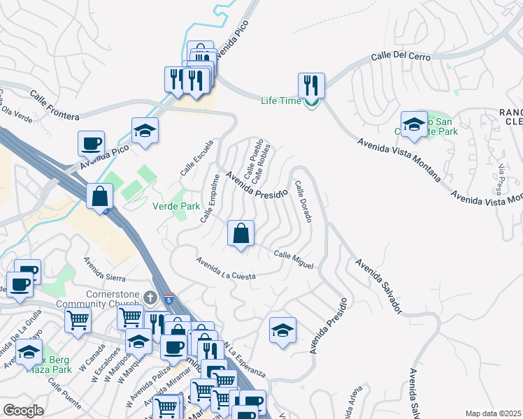 map of restaurants, bars, coffee shops, grocery stores, and more near 319 Calle Villario in San Clemente