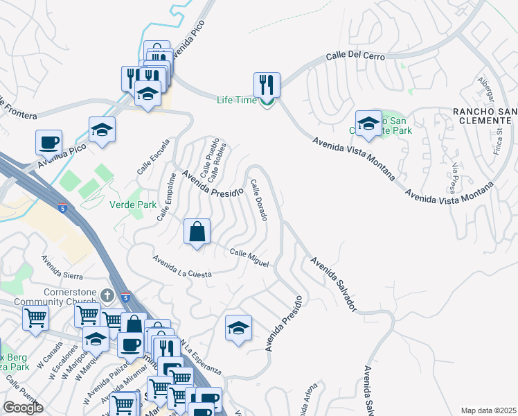 map of restaurants, bars, coffee shops, grocery stores, and more near 331 Calle Dorado in San Clemente