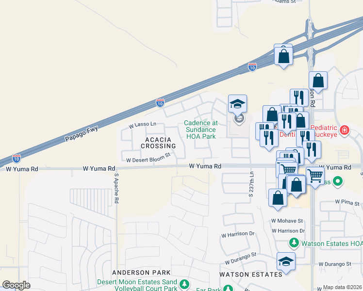 map of restaurants, bars, coffee shops, grocery stores, and more near 1097 South 240th Drive in Buckeye