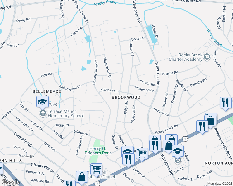 map of restaurants, bars, coffee shops, grocery stores, and more near 2406 Sumac Drive in Augusta