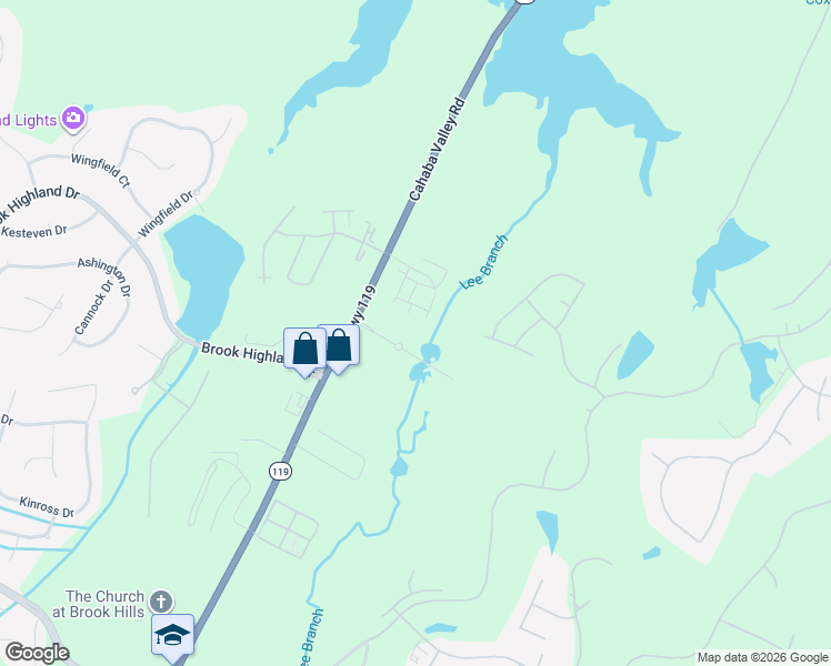 map of restaurants, bars, coffee shops, grocery stores, and more near 1700 Lee Branch Lane in Birmingham