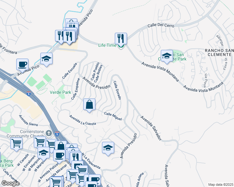 map of restaurants, bars, coffee shops, grocery stores, and more near 331 Calle Dorado in San Clemente