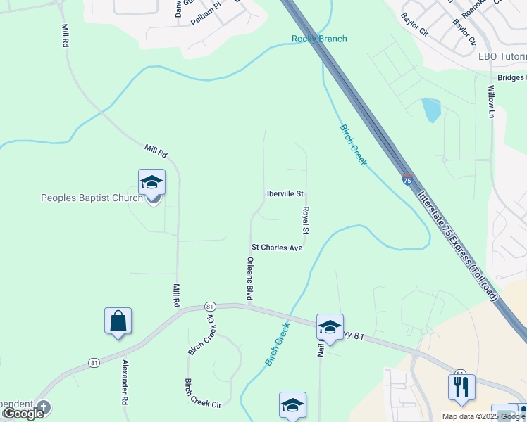 map of restaurants, bars, coffee shops, grocery stores, and more near 305 Rampart Street in McDonough