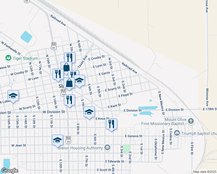map of restaurants, bars, coffee shops, grocery stores, and more near 300-398 S 4th St in Slaton