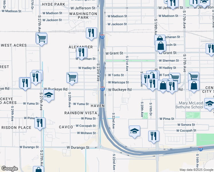 map of restaurants, bars, coffee shops, grocery stores, and more near in Phoenix