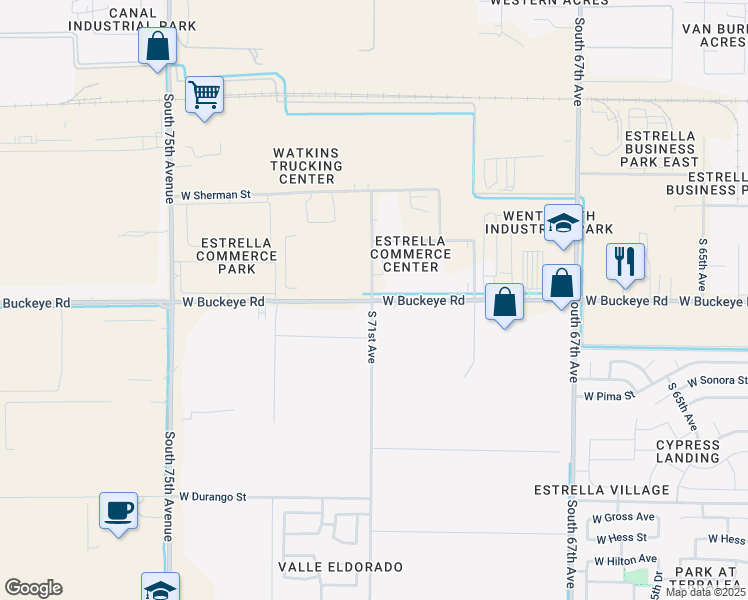 map of restaurants, bars, coffee shops, grocery stores, and more near 7035 West Buckeye Road in Phoenix