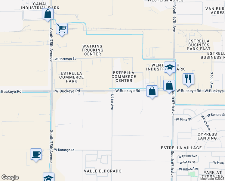 map of restaurants, bars, coffee shops, grocery stores, and more near 1500 South 71st Avenue in Phoenix