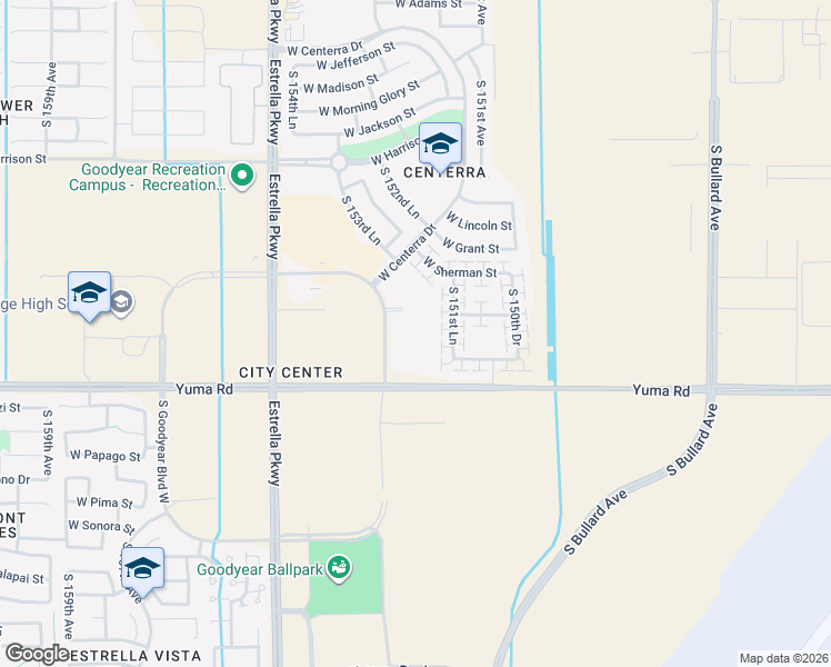 map of restaurants, bars, coffee shops, grocery stores, and more near 949 South Goodyear Boulevard East in Goodyear