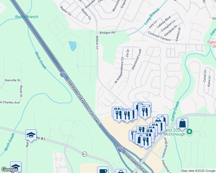 map of restaurants, bars, coffee shops, grocery stores, and more near 23 Constitution Court in McDonough