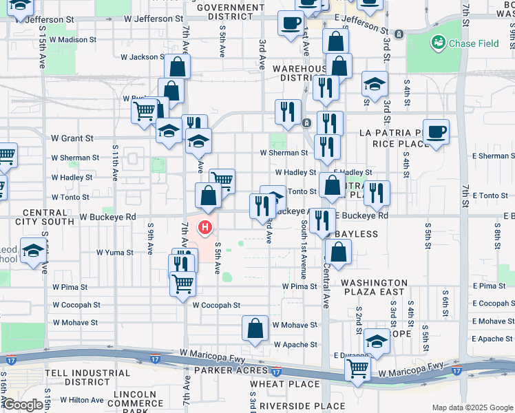 map of restaurants, bars, coffee shops, grocery stores, and more near 1004 South Montezuma Avenue in Phoenix
