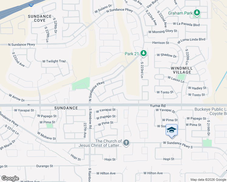 map of restaurants, bars, coffee shops, grocery stores, and more near 22545 West Hadley Street in Buckeye