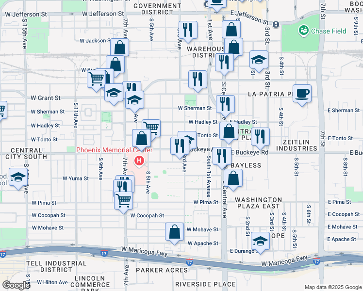 map of restaurants, bars, coffee shops, grocery stores, and more near 1020 South 3rd Avenue in Phoenix