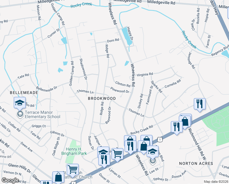 map of restaurants, bars, coffee shops, grocery stores, and more near 3013 Pinewood Drive in Augusta