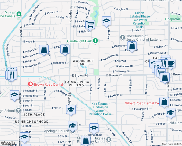 map of restaurants, bars, coffee shops, grocery stores, and more near 14 North La Mariposa Villas 4 in Mesa