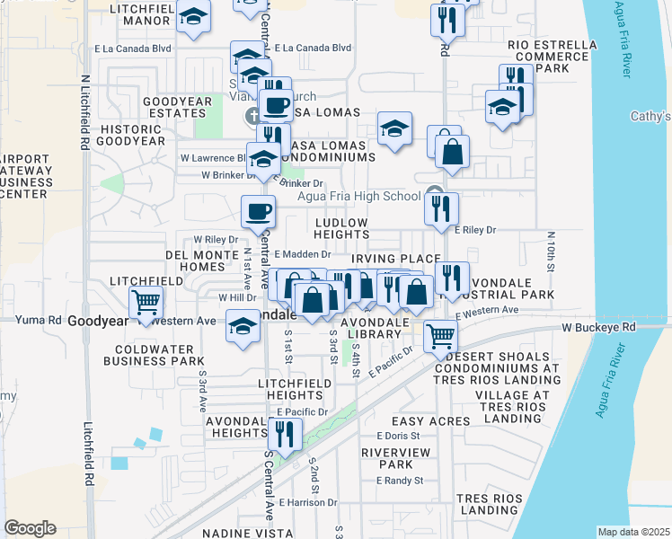 map of restaurants, bars, coffee shops, grocery stores, and more near 206 East Madden Drive in Avondale