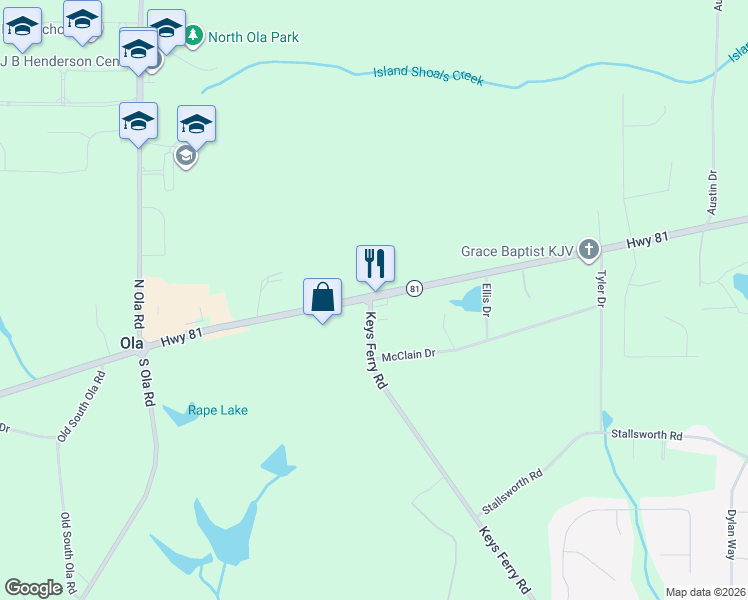 map of restaurants, bars, coffee shops, grocery stores, and more near 3701 Highway 81 in McDonough