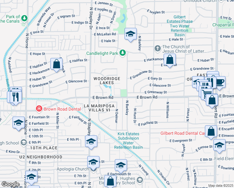 map of restaurants, bars, coffee shops, grocery stores, and more near 14 North La Mariposa Villas 4 in Mesa