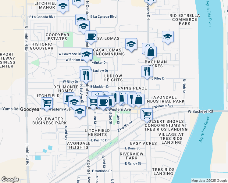 map of restaurants, bars, coffee shops, grocery stores, and more near 301 North 4th Street in Avondale