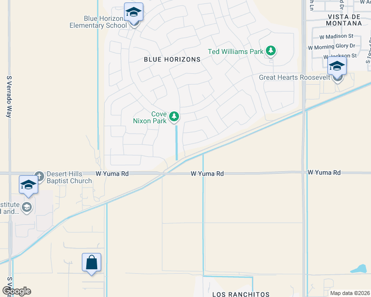 map of restaurants, bars, coffee shops, grocery stores, and more near 950 South 199th Lane in Buckeye