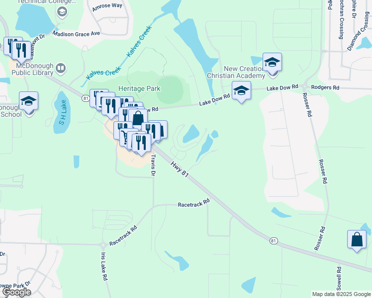 map of restaurants, bars, coffee shops, grocery stores, and more near 458 Best Friends Turn Alley in McDonough