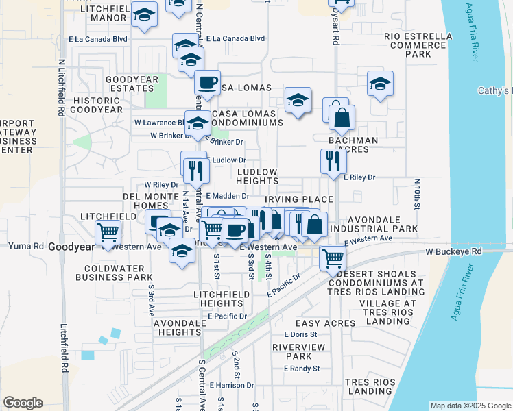 map of restaurants, bars, coffee shops, grocery stores, and more near 301 North 4th Street in Avondale