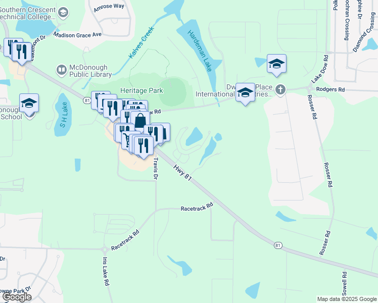 map of restaurants, bars, coffee shops, grocery stores, and more near 458 Best Friends Turn Alley in McDonough