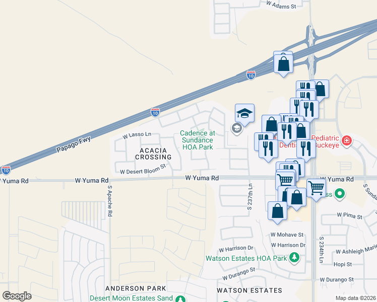 map of restaurants, bars, coffee shops, grocery stores, and more near 963 South 240th Drive in Buckeye