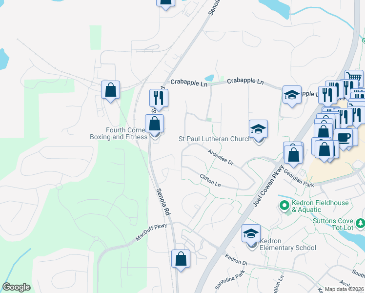 map of restaurants, bars, coffee shops, grocery stores, and more near 164 Ardenlee Drive in Peachtree City