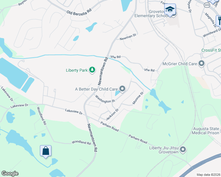 map of restaurants, bars, coffee shops, grocery stores, and more near 428 Madison Street in Grovetown