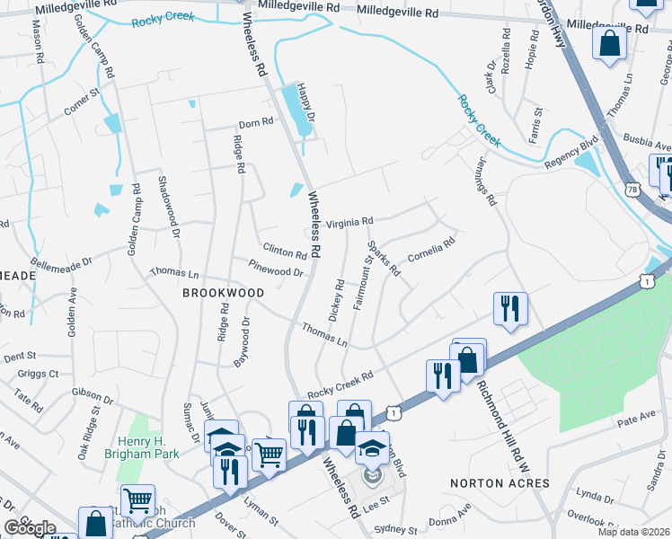 map of restaurants, bars, coffee shops, grocery stores, and more near 2384 Wheeless Road in Augusta