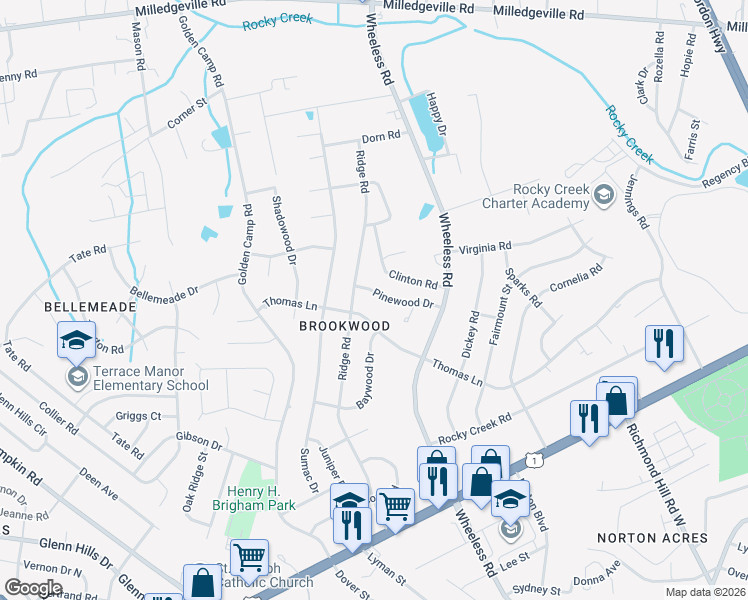 map of restaurants, bars, coffee shops, grocery stores, and more near 3016 Pinewood Drive in Augusta