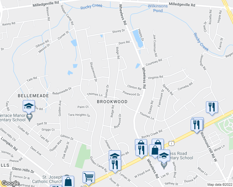 map of restaurants, bars, coffee shops, grocery stores, and more near 2350 Ridge Road in Augusta